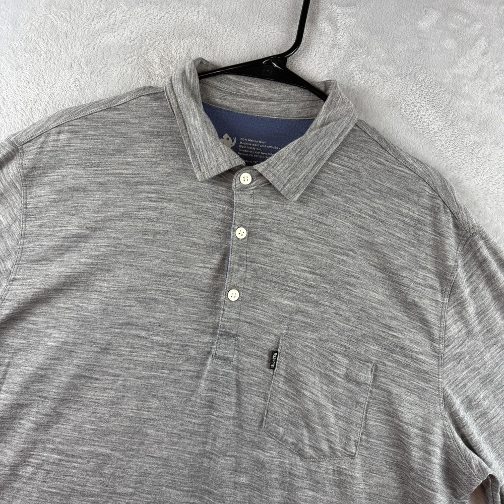 Woolly Polo Shirt Mens XL Gray Merino Wool Long Sleeve Lightweight Travel Casual